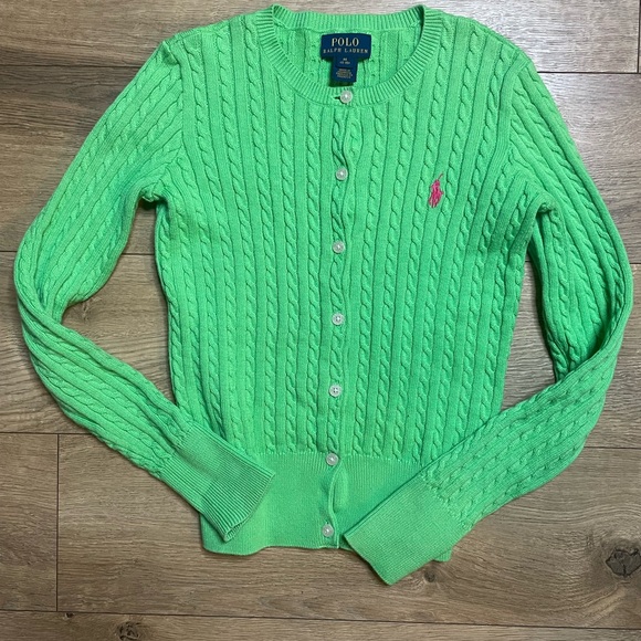Polo Ralph Lauren Other - Polo by Ralph Lauren Vibrant Green Cable Knit Cardigan Sz M (8-10)